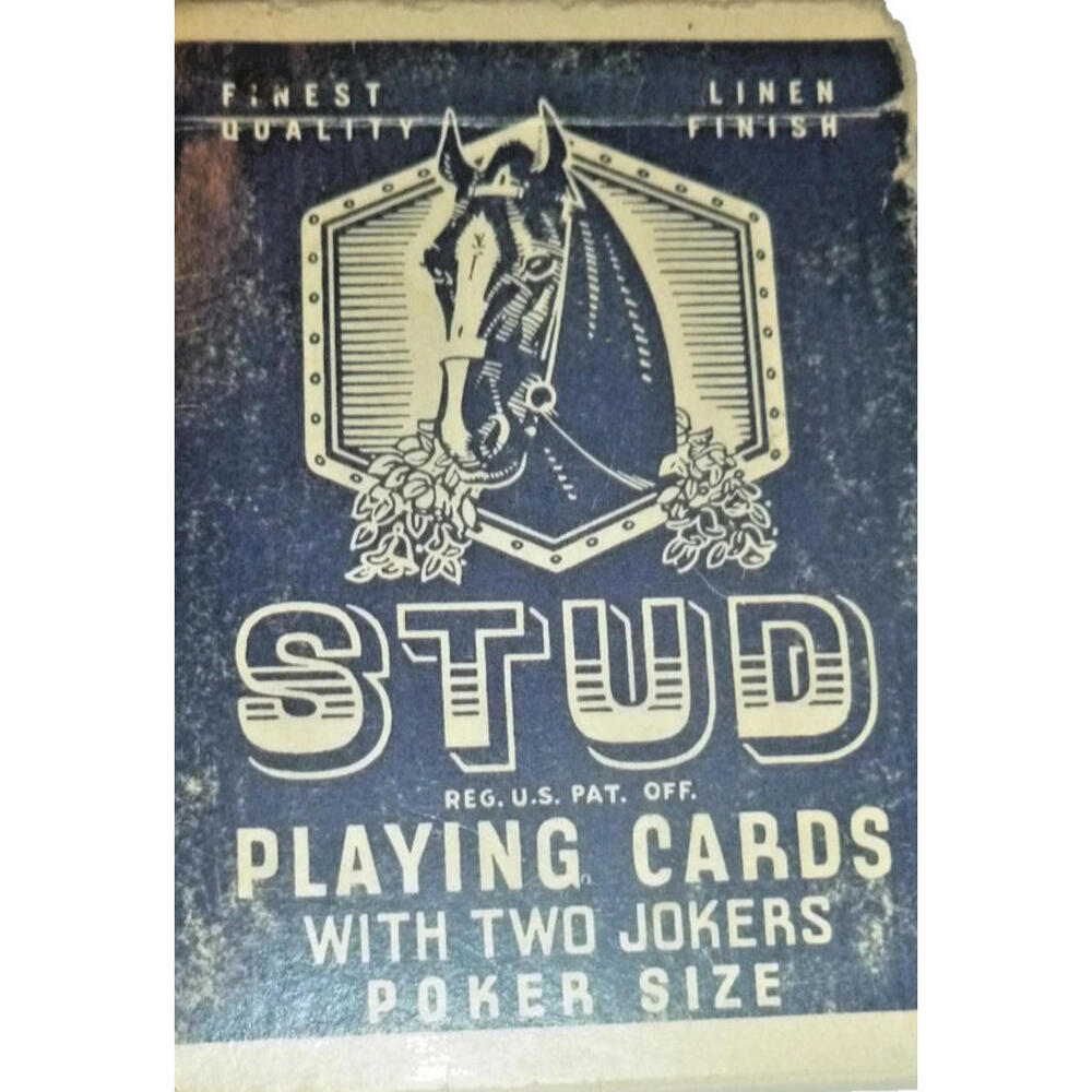 Vintage Stud Playing Cards Poker Size Linen Finish Blue Horse Head Logo Deck